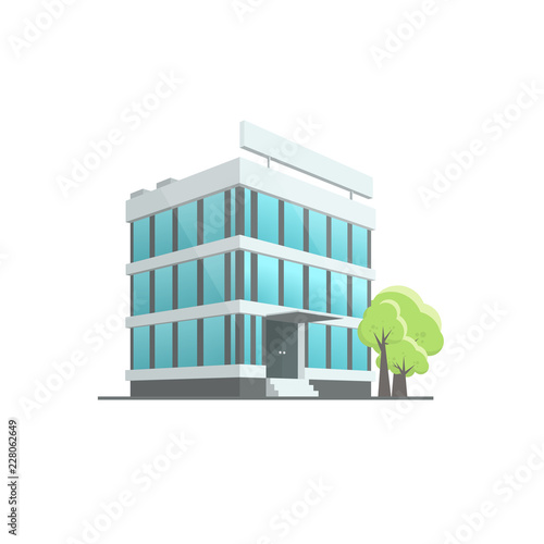 Office building in cartoon style. Illustration isolated on white background. Graphic concept for your design