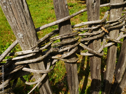 Intricate detail of a crafted wooden fence in Mosern, Tyrol, Austria photo