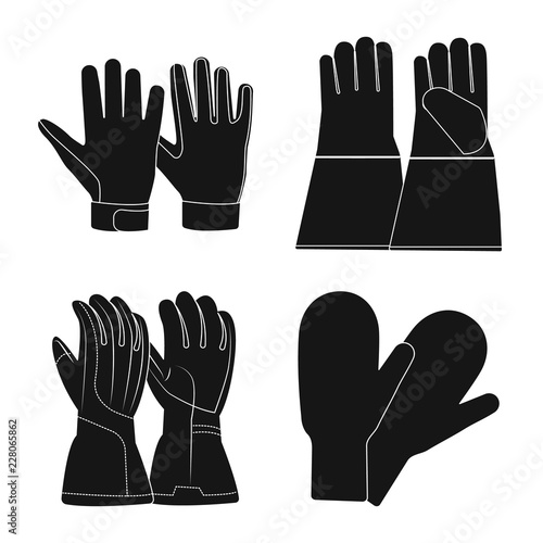 Vector design of glove and winter sign. Set of glove and equipment stock symbol for web.