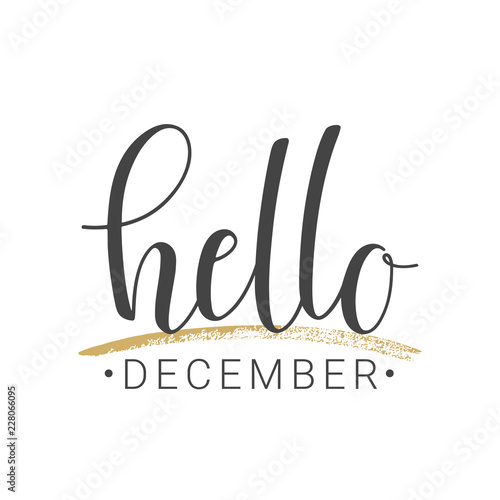 Handwritten lettering of Hello December on white background