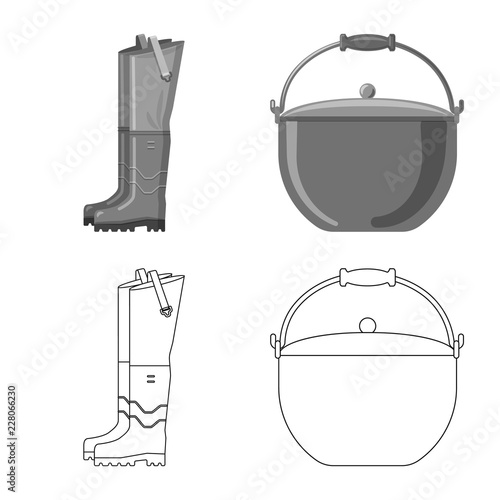 Vector design of fish and fishing icon. Set of fish and equipment vector icon for stock.