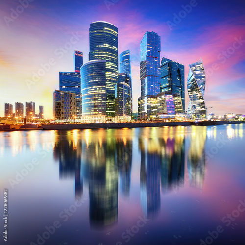 Moscow city, Russia. Moscow International Business Center at night