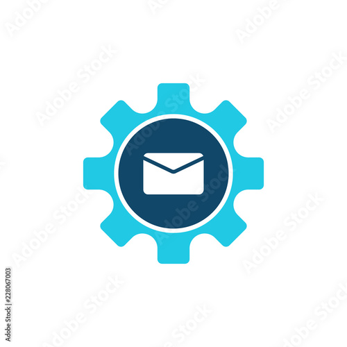 Icon of email configuration. Mail setting, gear wheel, letter, cog. Mail options concept. Can be used for topics like computer interface, correspondence, account, setting parameters