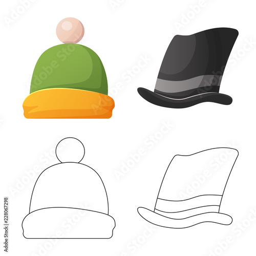 Vector illustration of headgear and cap logo. Collection of headgear and accessory stock symbol for web.