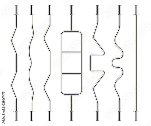 Fitness Gear bar. Straight, curl and triceps. Sports steel equipment. Vector illustration