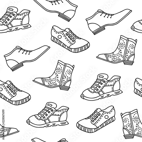 Seamless pattern with hand drawn shoes