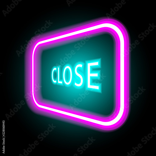 Neon sign with the word Close on dark background