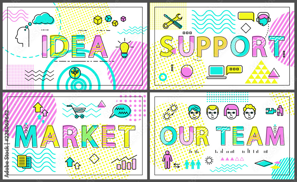 Idea and Clients Support Set Vector Illustration Idea and Clients Support Set Vector Illustration
