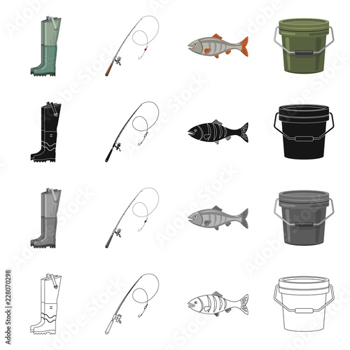 Vector illustration of fish and fishing icon. Collection of fish and equipment stock vector illustration.