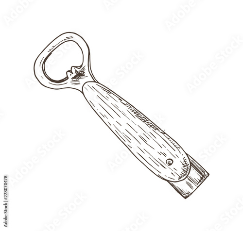 Bottle Opener Closeup Sketch Vector Illustration