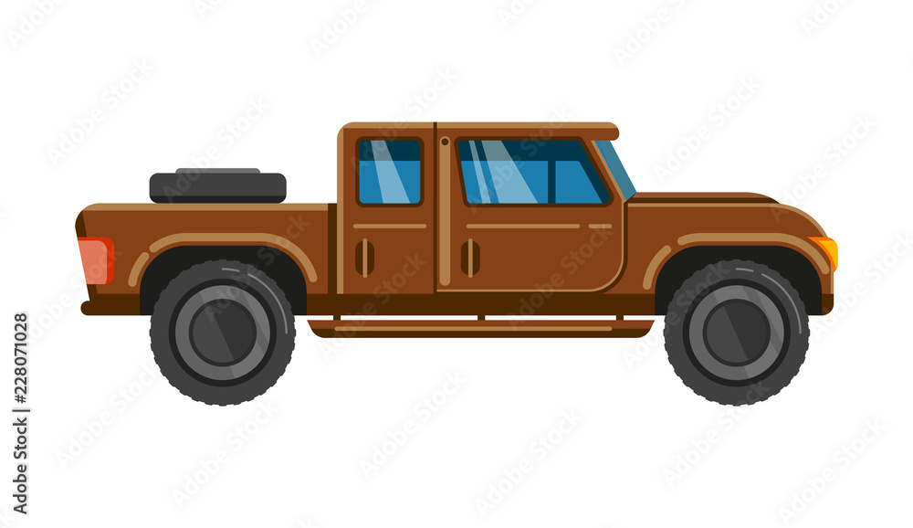 Brown pick-up truck. Vehicle pickup car family transportaton offroad wheel speed