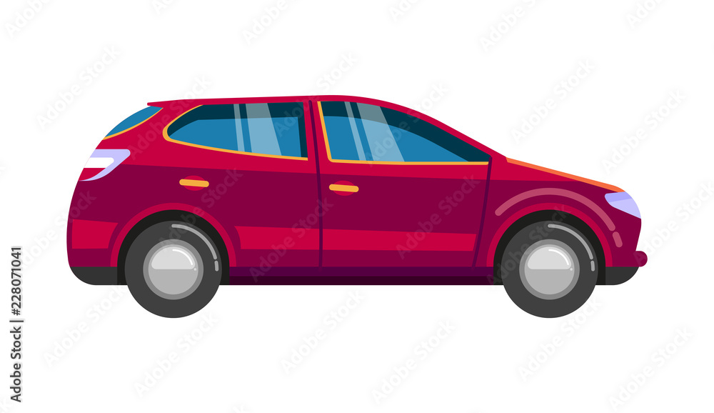 Red wageningen car. Sedan family sport automobile transport comfort speed road
