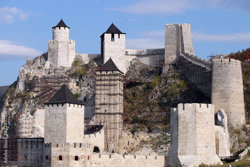 stone walls and towers Golubac fortress Serbia