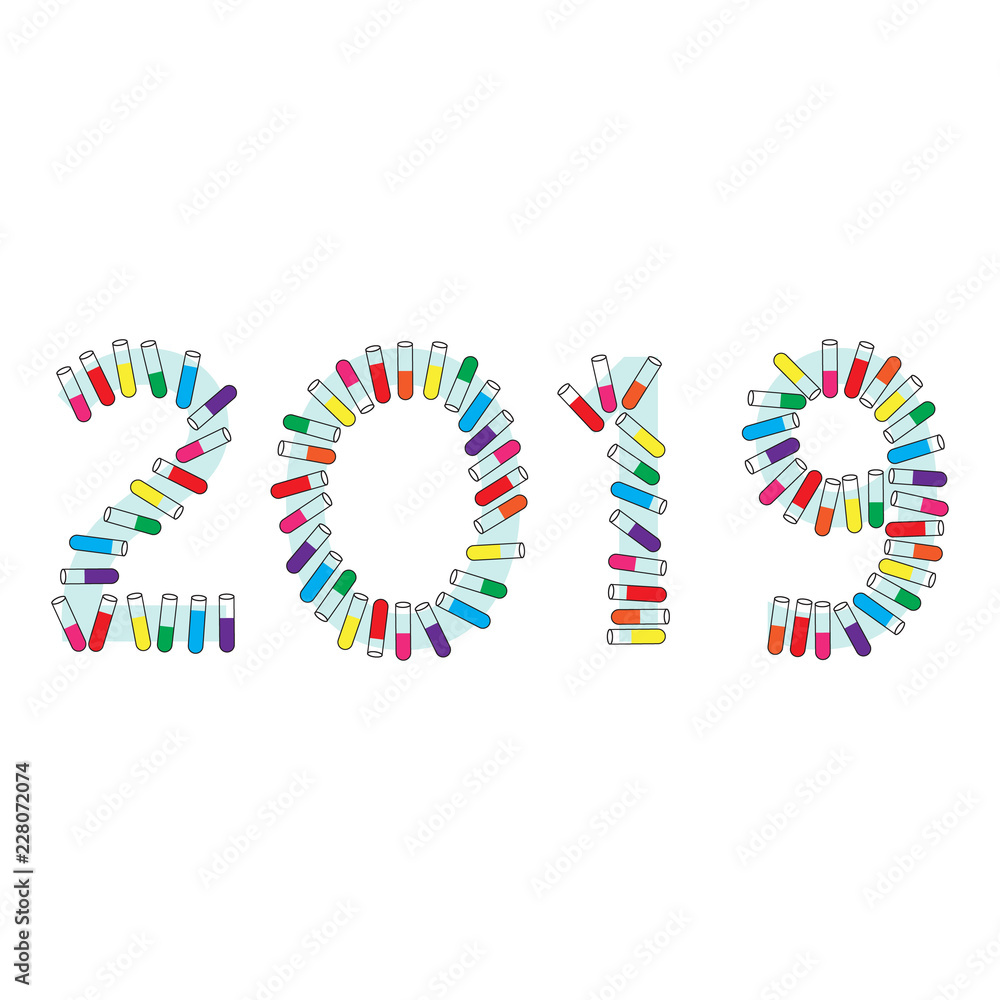 Happy new year and test tubes with white background Happy new year and test tubes with white background