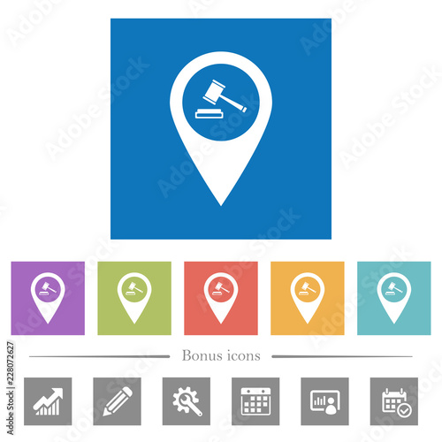 Free Download Court house GPS map location flat white icons in square backgrounds - GFXLoad