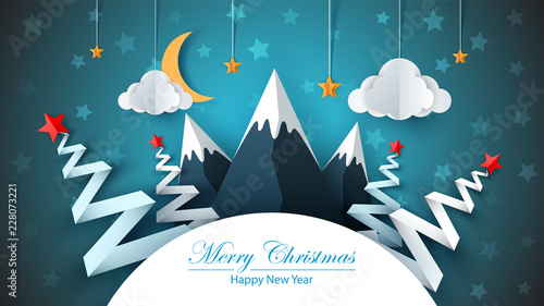 Cartoon paper happy new year. Merry christmas. Vector eps 10