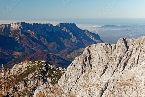 Sunny, autumnal views of Eagle's Nest from Hohes Brett with Salzburg in background, Berchtesgaden Alps, Bavaria, Germany © hajes