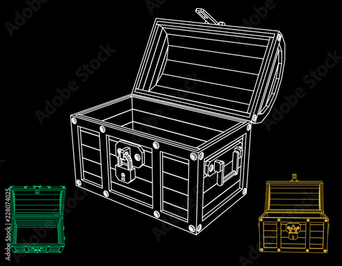 Opened empty wooden chest. ...