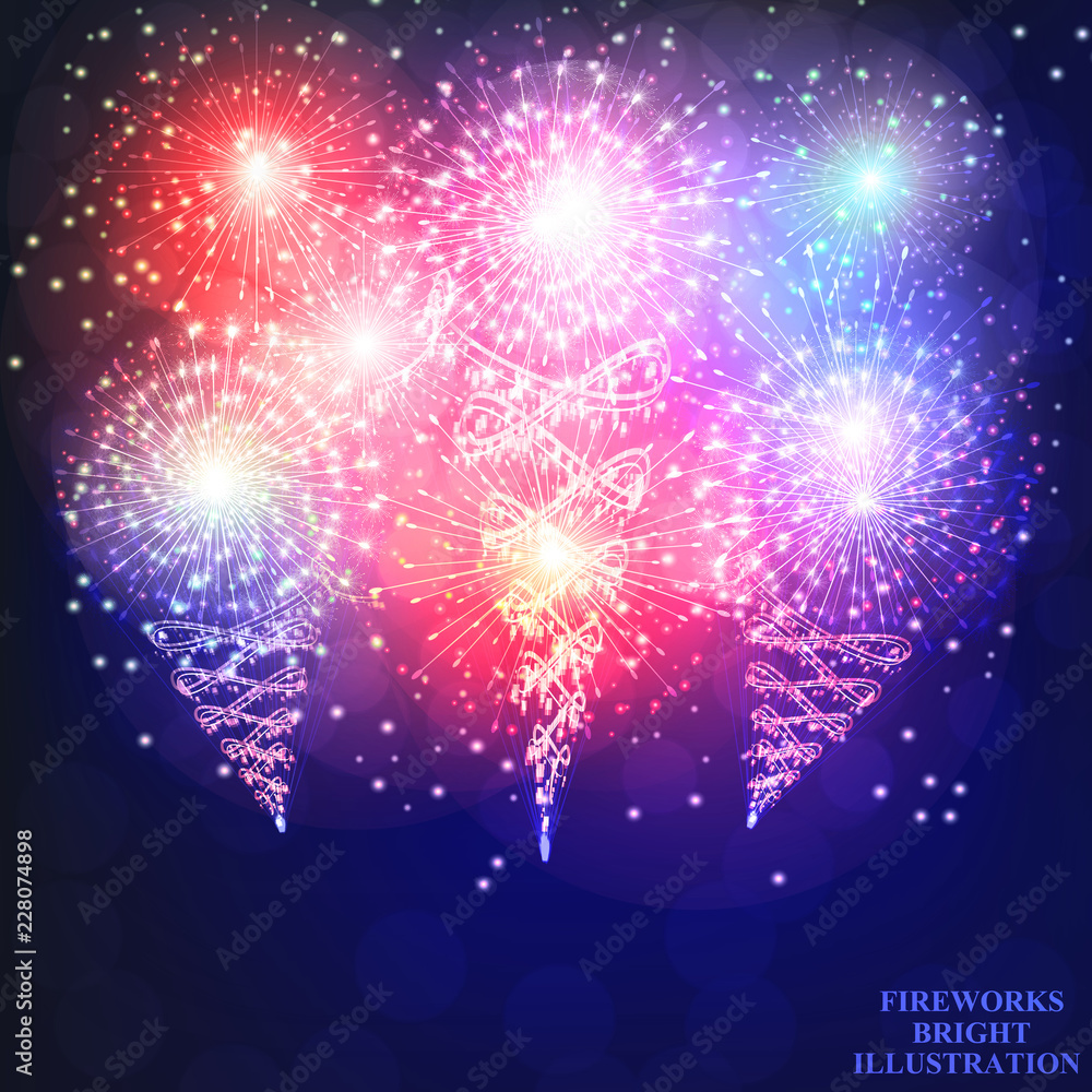 Obraz premium Festive fireworks background. Vector.