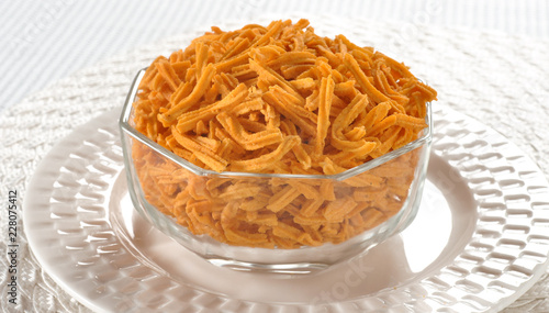 Sev (Punjabi), A Crunchy noodles type spicy snack made from gram flour paste, photo