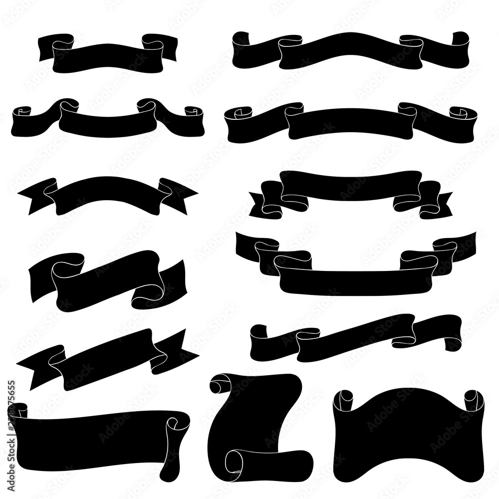 Ribbon banners. Set of black silhouette scrolls Ribbon banners. Set of black silhouette scrolls