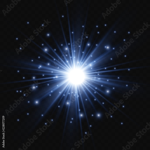Blue glowing light burst explosion with transparent. Vector illustration for cool effect decoration with ray sparkles. Bright star. Transparent shine gradient glitter.