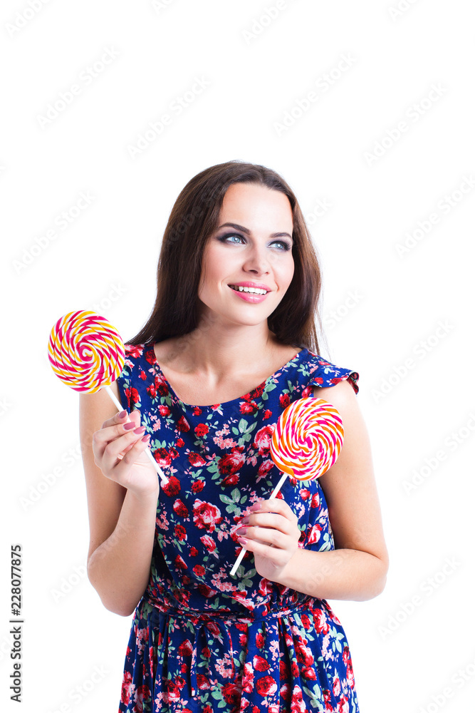 Smiling girl holding candy lollipop. Smiling girl holding candy lollipop.