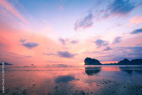 World environment day concept: The sunset at Pak Meng Beach, Trang, Thailand, Asia