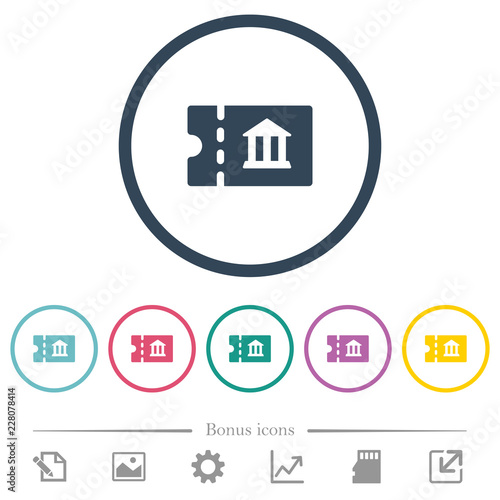 Museum discount coupon flat color icons in round outlines