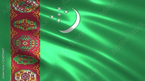 Charming 3D animation 4K flag of  Turkmenistan on silk and shadow