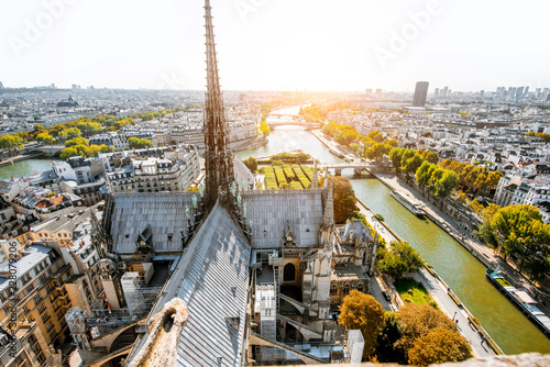 Photography Aerial panoramic view of Paris from the Notre-Dame cathedral during the morning