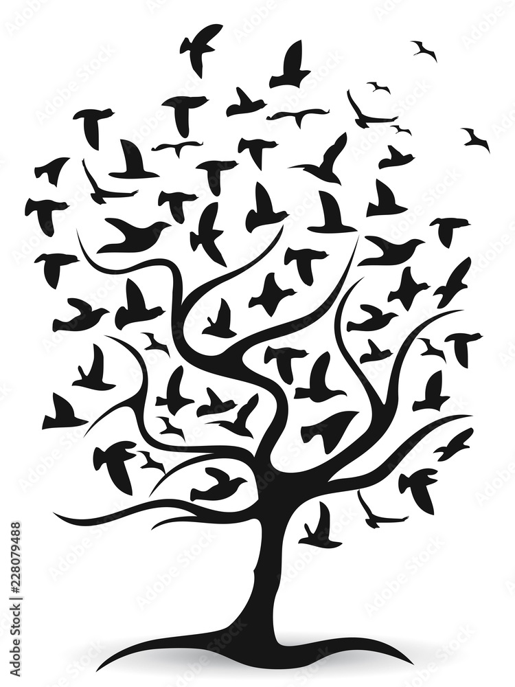 black birds tree background vector black birds tree background vector