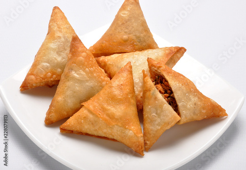 Chicken Samosa, also known as memoni samosa stuffed with spicy mashed chicken/ mince meat