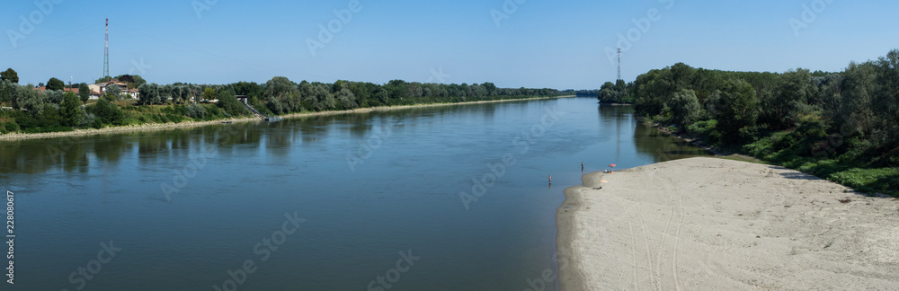 river panorama, landscape from a bridge over river po, Italy