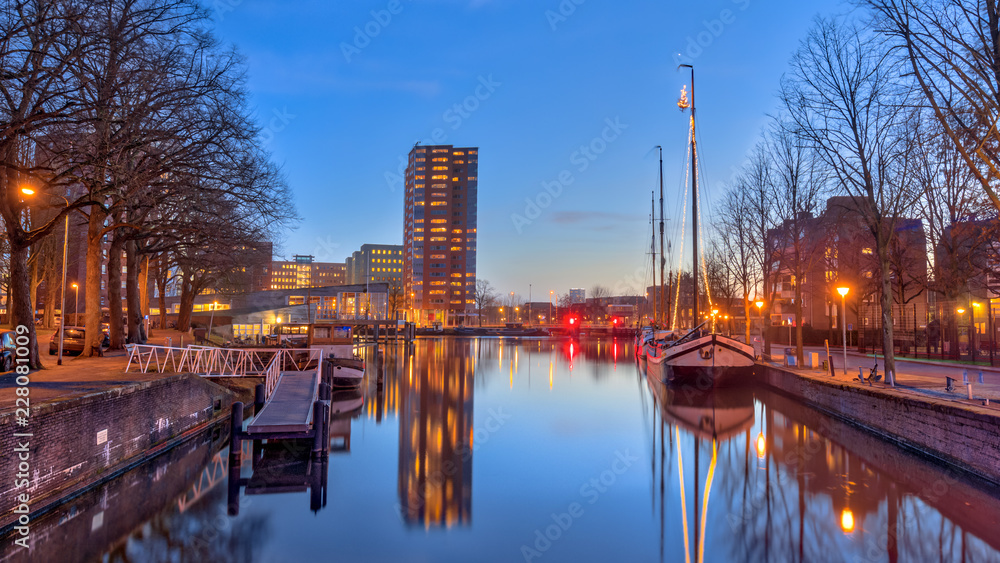 Harbor scene in historic part of Groningen city