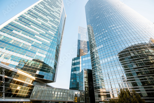 Morning view of La Defense financial district with beautiful skyscrapers in Paris