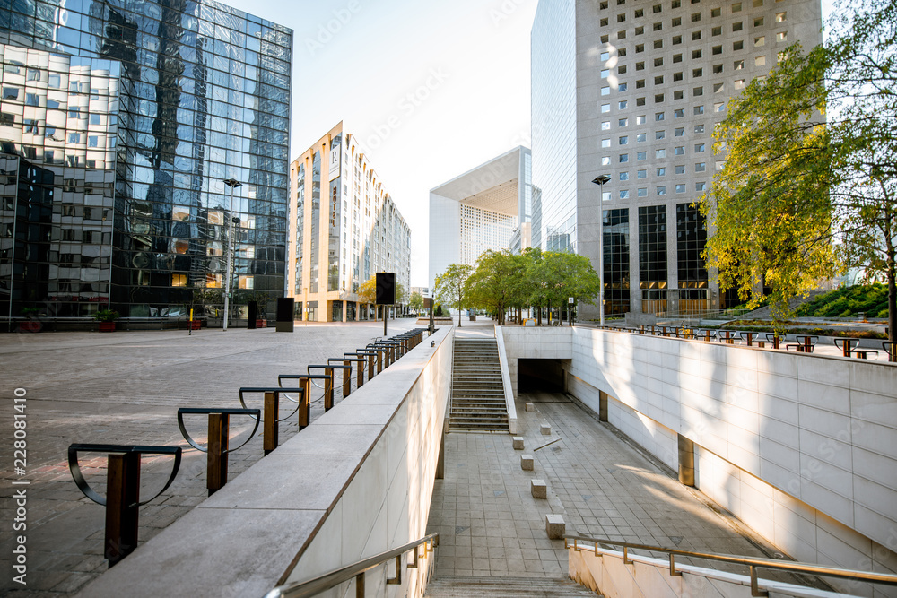 Morning view of La Defense financial district with beautiful skyscrapers in Paris Morning view of La Defense financial district with beautiful skyscrapers in Paris