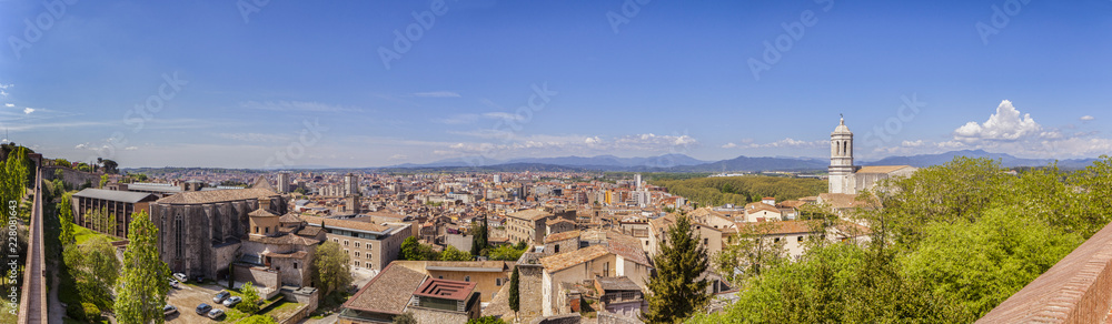 Panoramic view of the old and new quarters of the city of Girona, Catalonia, Spain.