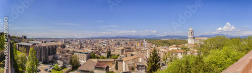 Panoramic view of the old and new quarters of the city of Girona, Catalonia, Spain.