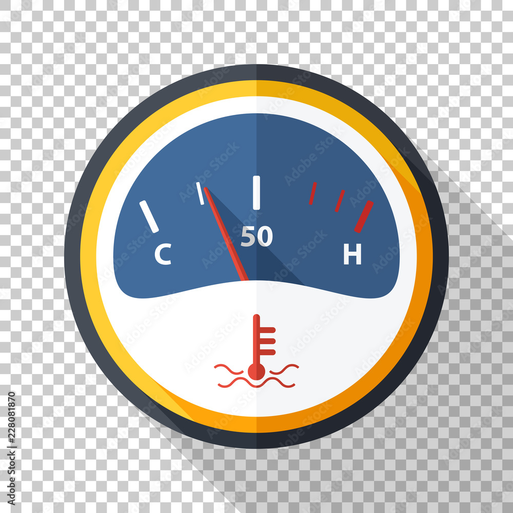 Motor temperature gauge icon in flat style on transparent background Motor temperature gauge icon in flat style on transparent background