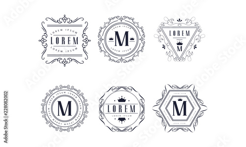 Monogram logo templates set  luxury business sign  badge fashion boutique  restaurant  hotel  jewelry vector Illustration on a white background