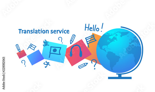 world translate language tanslation service concept horizontal sketch doodle vector illustration