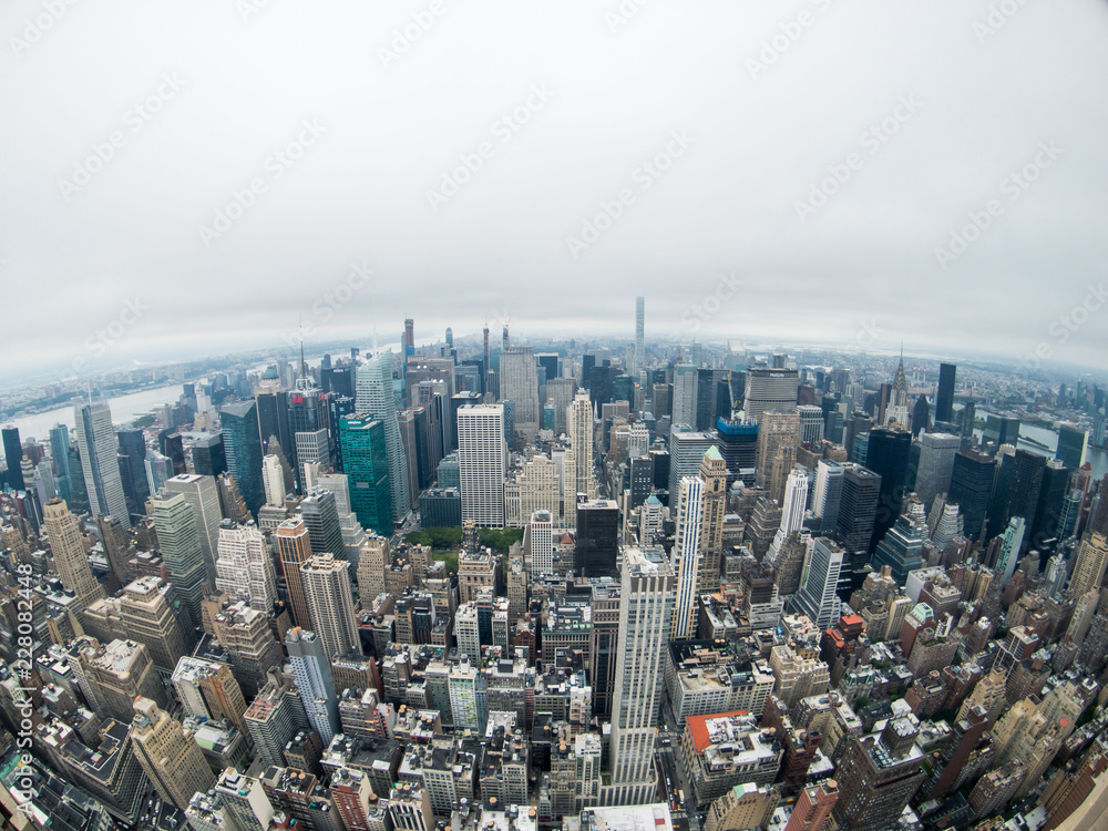 Aerial view of Manhattan skyscraper from Empire state building observation deck