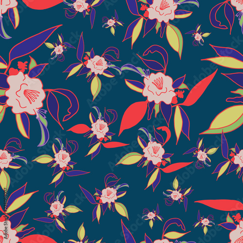 Colourful bloom on dark blue background