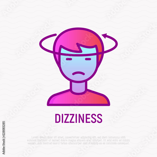 Human with dizziness thin line icon. Modern vector illustration of disorientation.