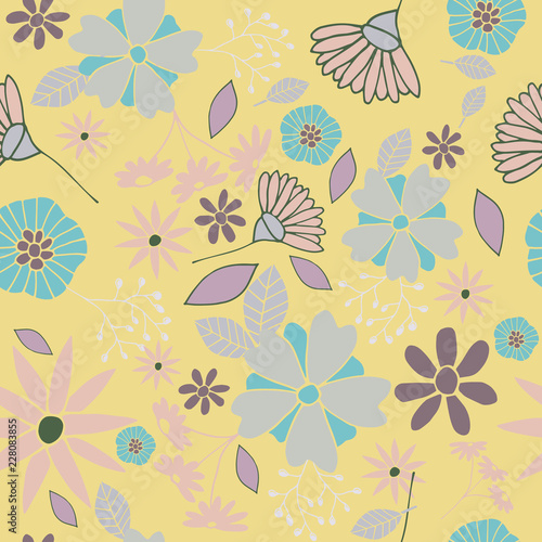 Vector Yellow Happy Flowers Background Pattern Design. Perfect for fabric, wallpaper, stationery and scrapbooking projects