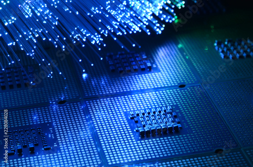 Photography colored fiber optics over CPU Chip Processors