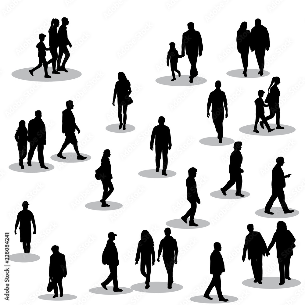 vector, on white background, black silhouette of walking people Stock  Vector | Adobe Stock