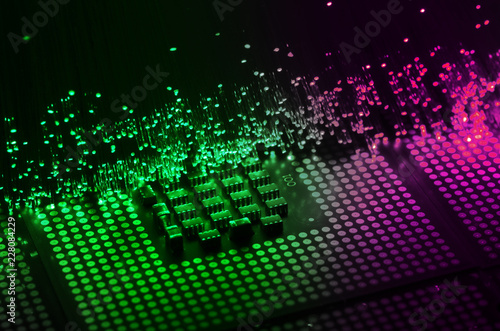 Obraz na płótnie colored fiber optics over CPU Chip Processors
