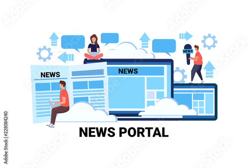 people working news portal concept social media information service flat horizontal vector illustration